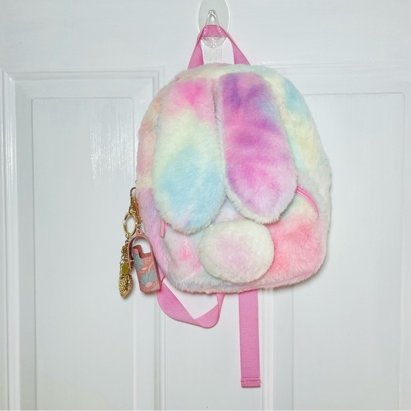 Claire's Other - Claire’s Rainbow Bunny Plush Mini Backpack – Pastel Fuzzy Kids Bag NWT